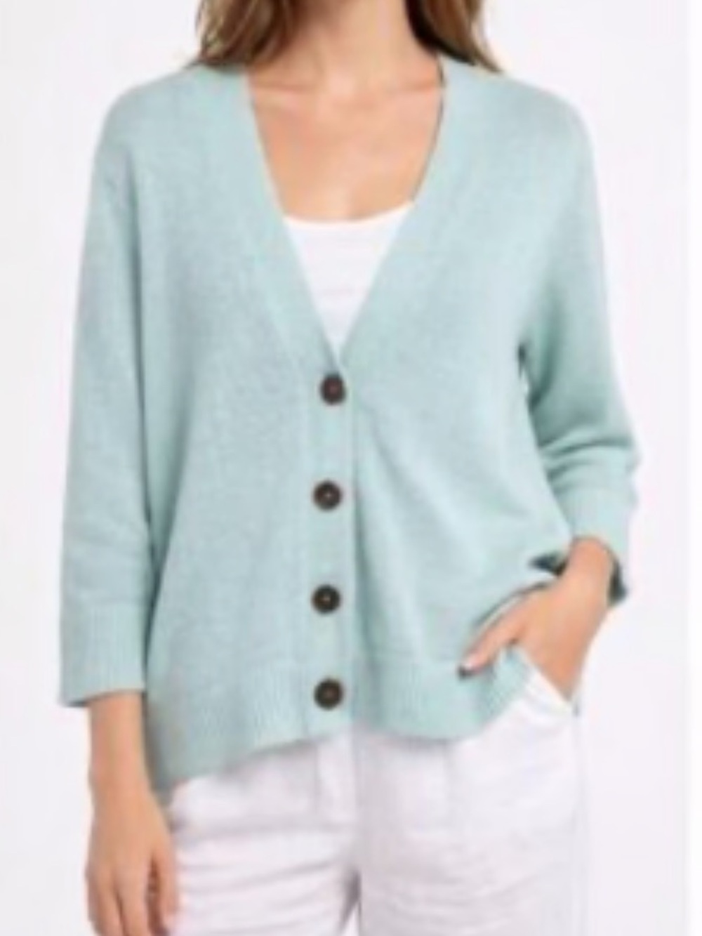 J. Jill Aqua Teal V-Neck Knit Button Front Cardigan Woman XL